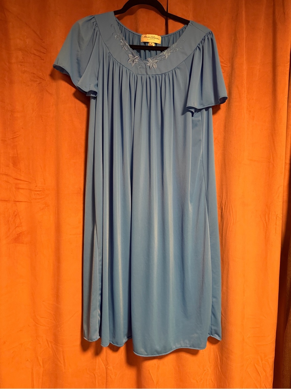 Blue Embroidered Yoke Nightgown